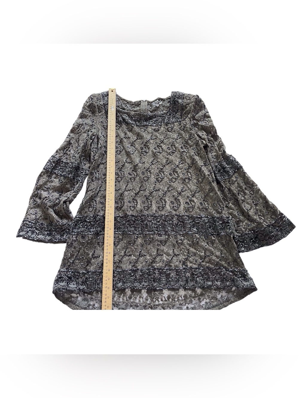Vintage Beaded Lace Top Blouse with Long Sleeves, L. - Picture 8 of 11